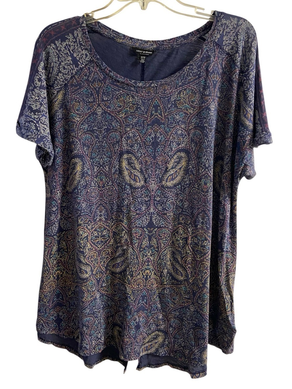 Lucky Brand Navy Paisley Short Sleeve Tunic Top Tee 1X
